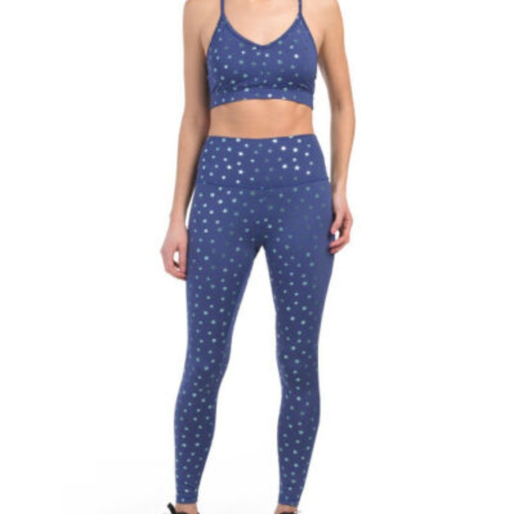 Scorpio Sol Navy Foil Star Leggings XS & Sport Bra